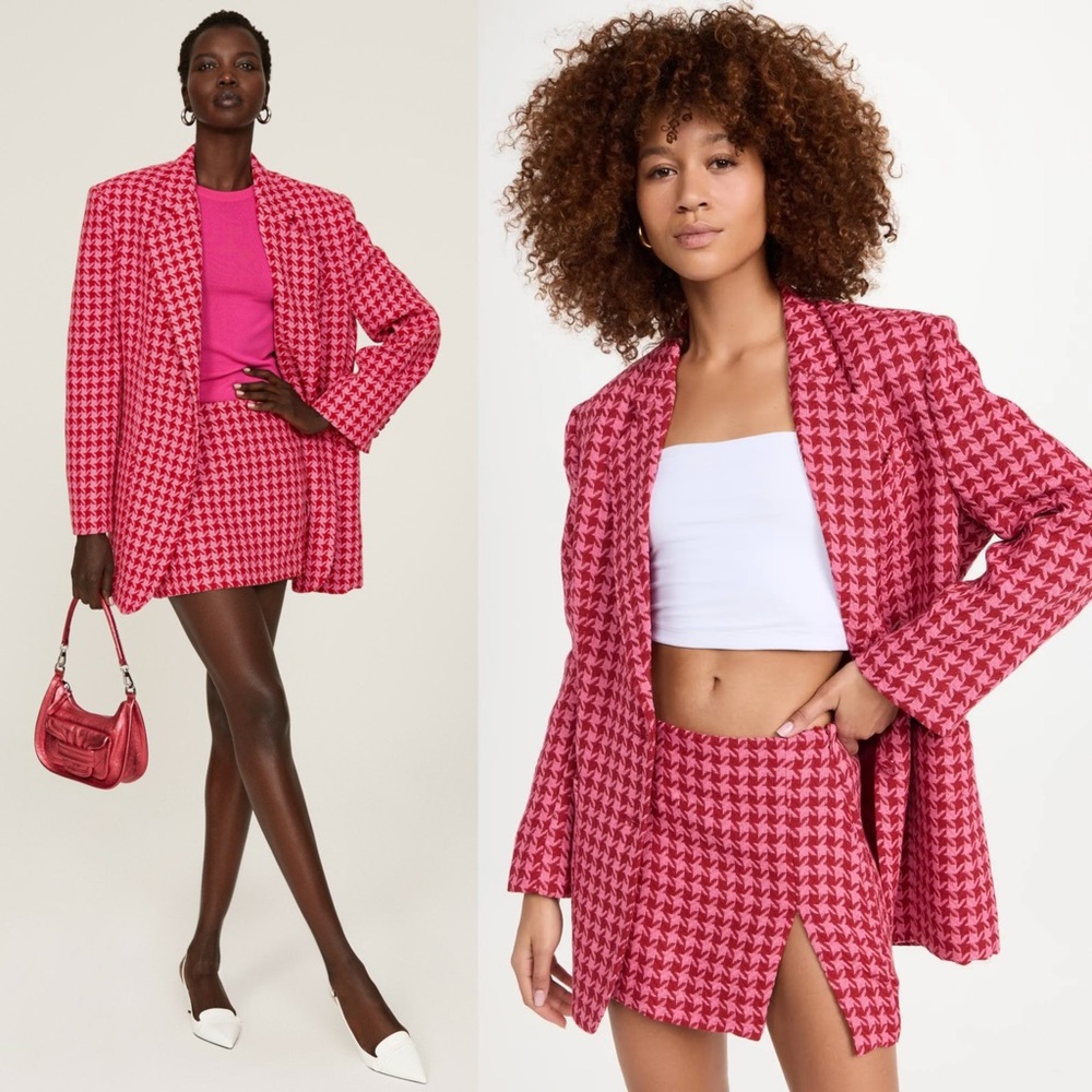 AFRM Y2K‎ Pink Houndstooth Check Tweed Preppy Micro Mini Skirt Medium